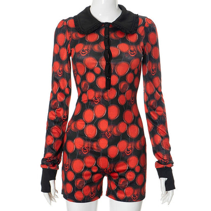 Million Halloween Ai Balloon Grimace Contrasting Color of Black Red Romper Clothing