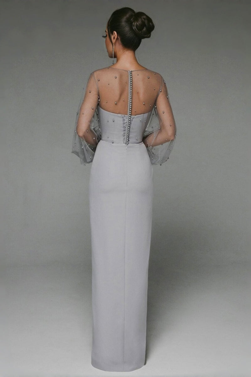 Alena Sheath Pearl Maxi Dress-grey