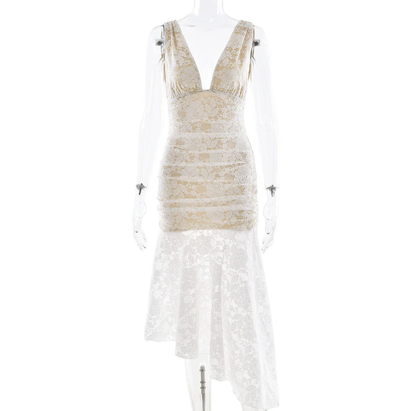 Kaliah Lace Ruched Asymmetric Dress
