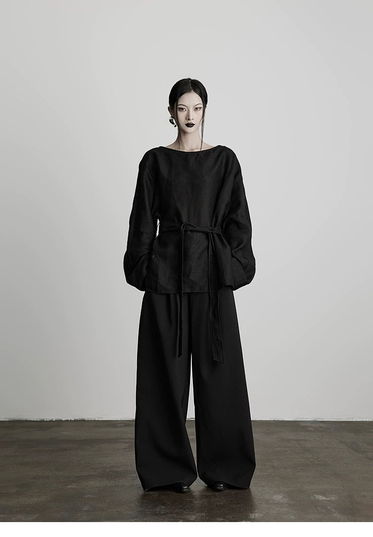 Black Pleated Wide-leg Pants