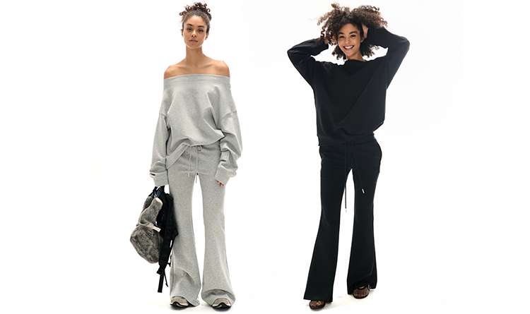 Off-the-shoulder Sweatshirt and Slight Flare Pants Set