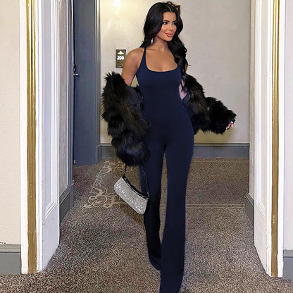 Clothing Summer Backless Slim Fit Shoulder Strap Jumpsuit