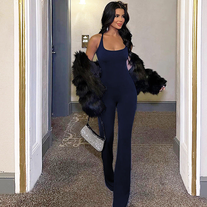 Clothing Summer Backless Slim Fit Shoulder Strap Jumpsuit