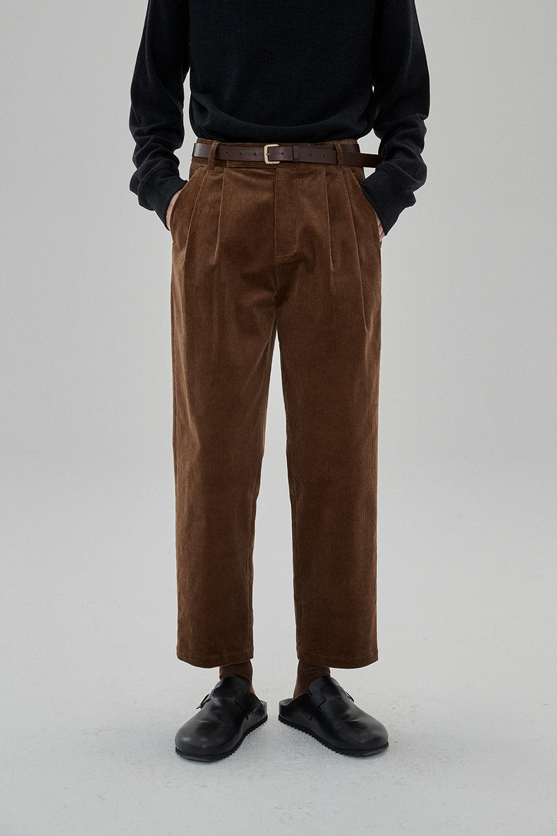 Wide Waist Tab Double-pleated Relaxed Cropped Pants
