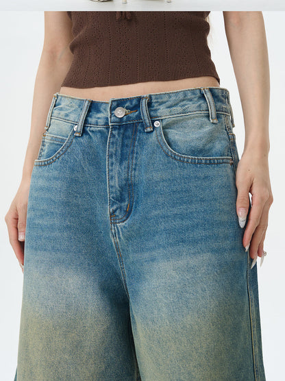 Faded Denim Wide Leg Shorts