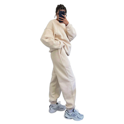 Autumn Winter Color Round Neck Long Sleeve Sweaters Clothing Loose Trousers Suit