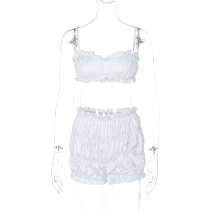 In Clothing Summer Suspenders Bandeau Slim Fit Pleated Shorts Set