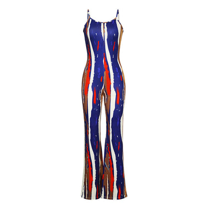 Spring Summer Clothing Printed Color Suspender Jumpsuit