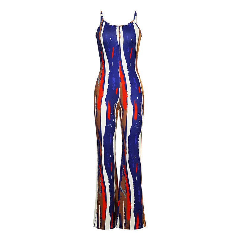 Spring Summer Clothing Printed Color Suspender Jumpsuit