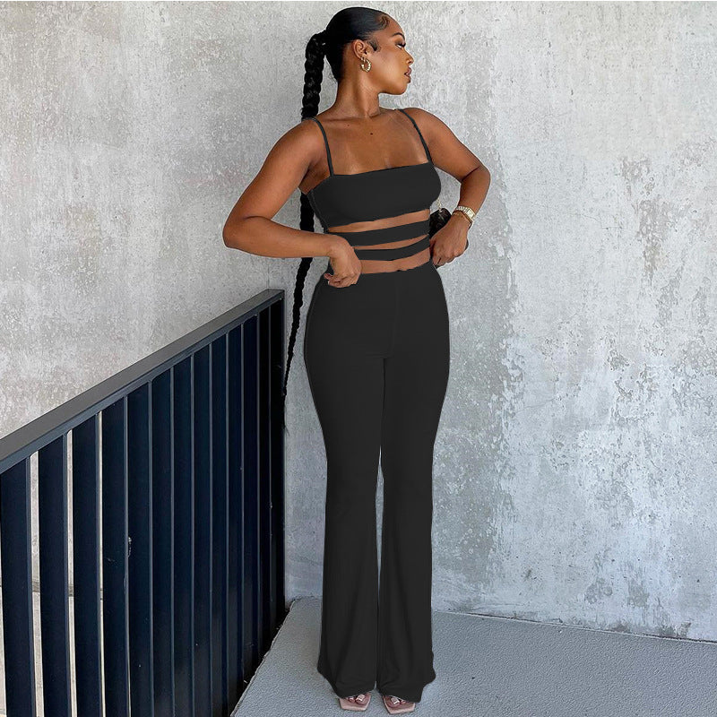 Autumn Winter Clothing Color Cutout Sling Vest Pants Body Hugging Suit
