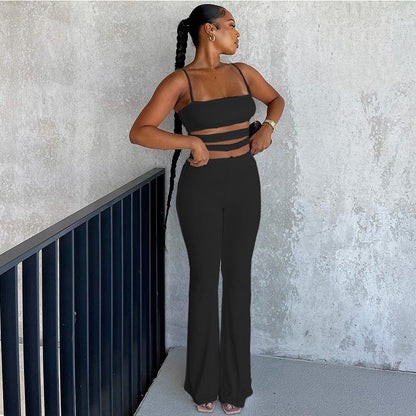 Autumn Winter Clothing Color Cutout Sling Vest Pants Body Hugging Suit