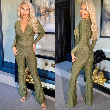 Wearable Clothing Nazada V Neck Long Sleeve Cutout Stretch Jumpsuit