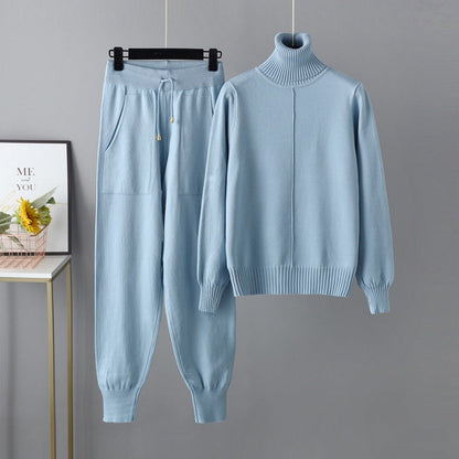 Set Autumn Winter Turtleneck Color Sweaters Two Piece Set