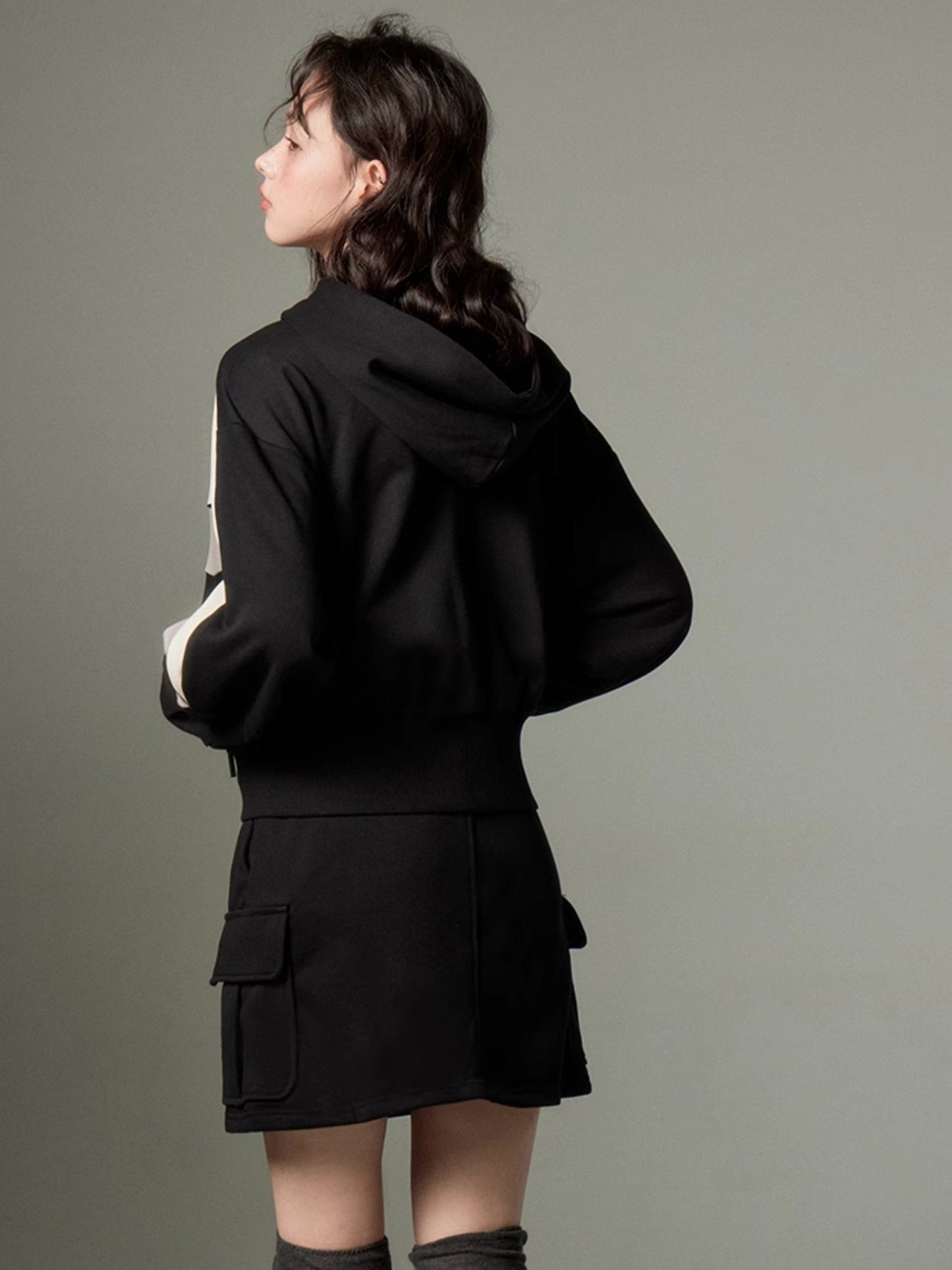 Sporty Zip-up Hoodie & Flared Skirt