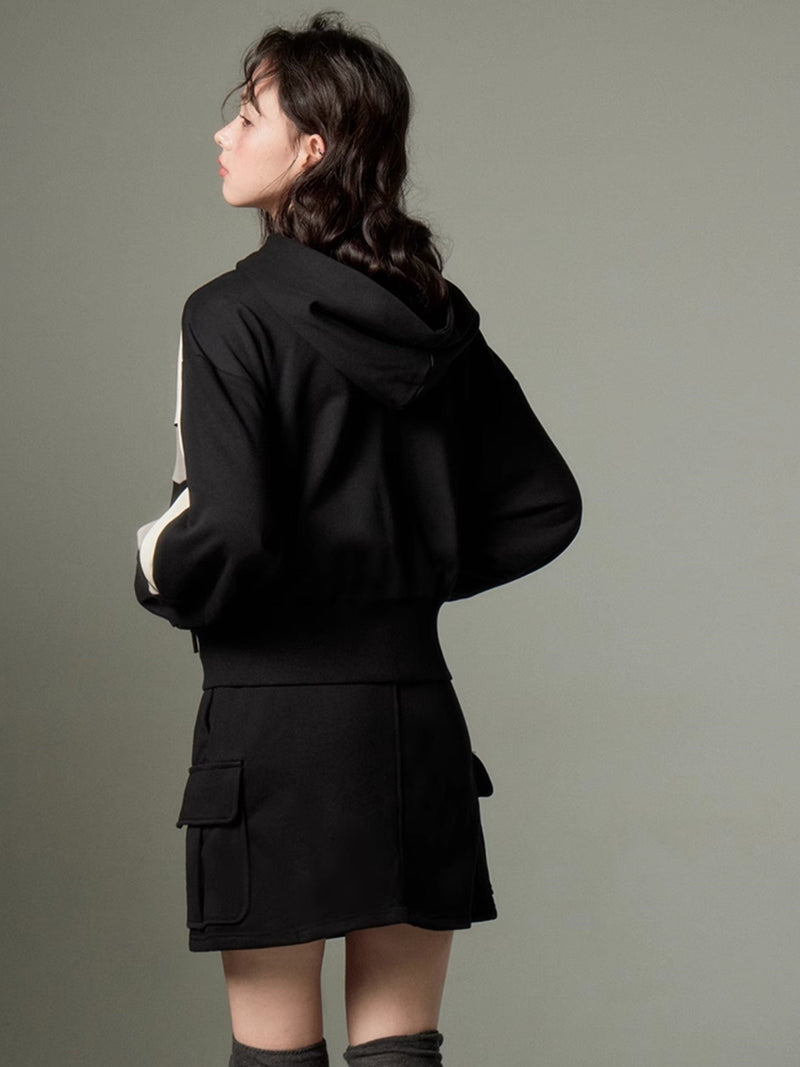 Sporty Zip-up Hoodie & Flared Skirt