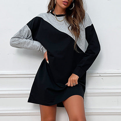 Contrast Color Loose Sweater Dress Long Sleeve Color Matching Fall Clothing Dress