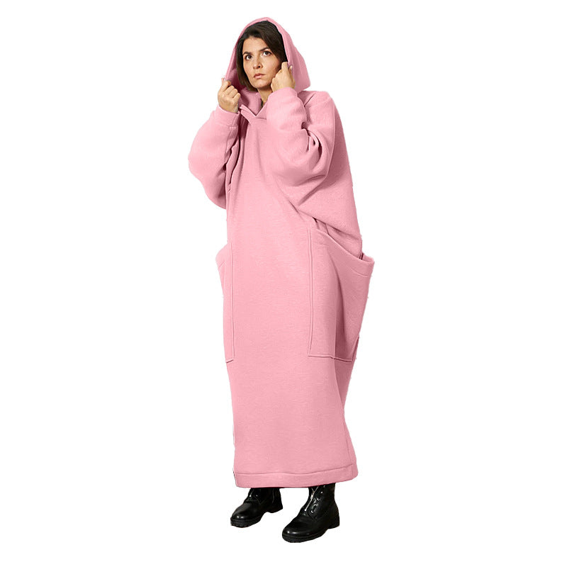 Clothing Lengthened Sweater Autumn Winter Pocket Hooded Sweater Dress
