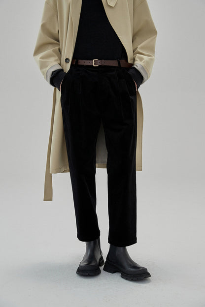 Wide Waist Tab Double-pleated Relaxed Cropped Pants