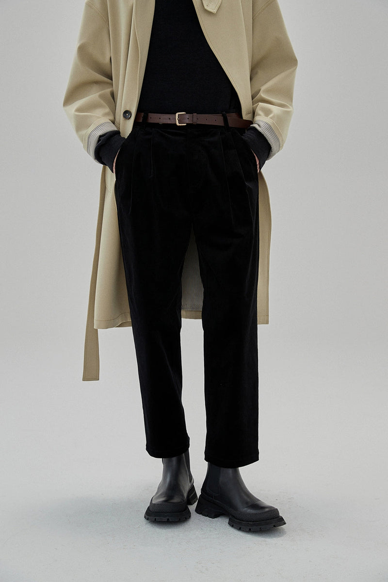 Wide Waist Tab Double-pleated Relaxed Cropped Pants