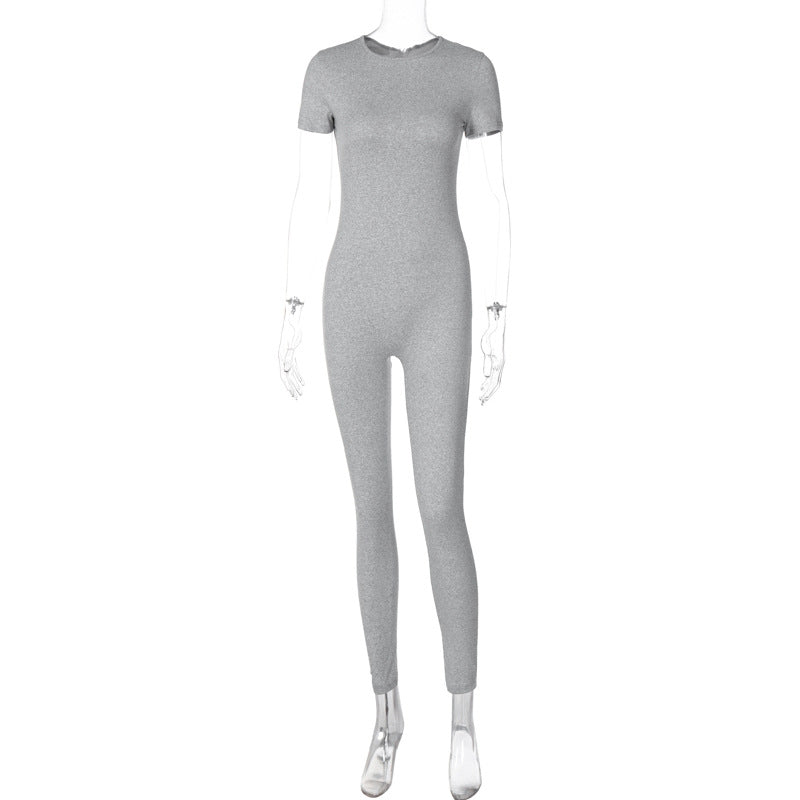Clothing Winter Round Neck Zipper Color Short Sleeve Trousers Sports Jumpsuit