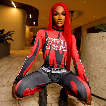 High Waist Jumpsuit Printed Hip Lifting Pants for