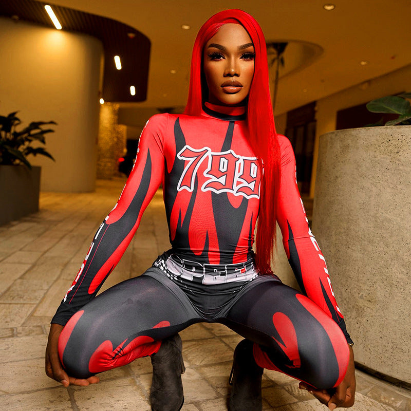 High Waist Jumpsuit Printed Hip Lifting Pants for