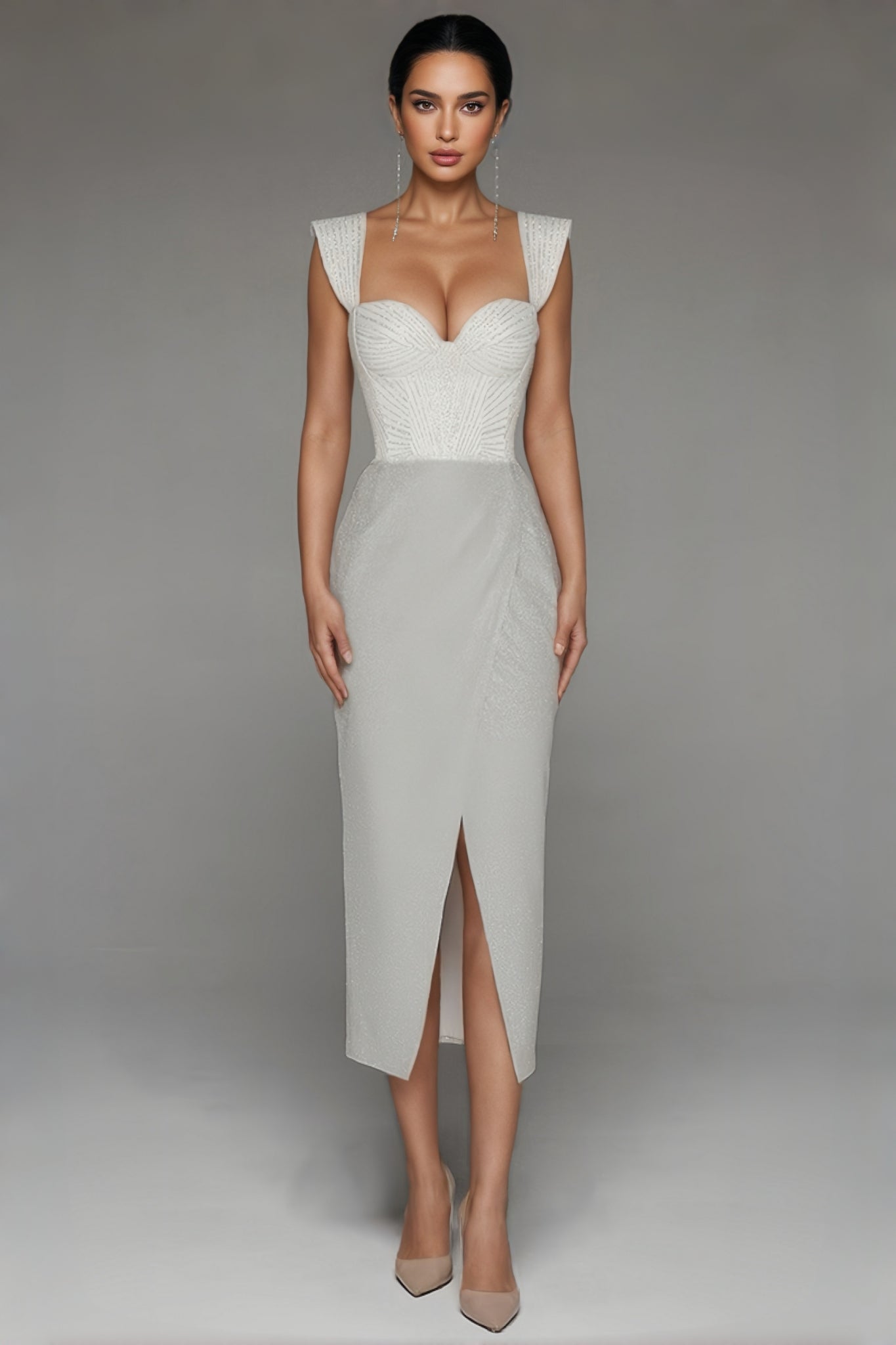 Dune Backless Split Maxi Dress-white