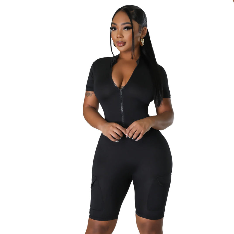 Summer Clothing Tight Short Sleeve Color Jumpsuit for