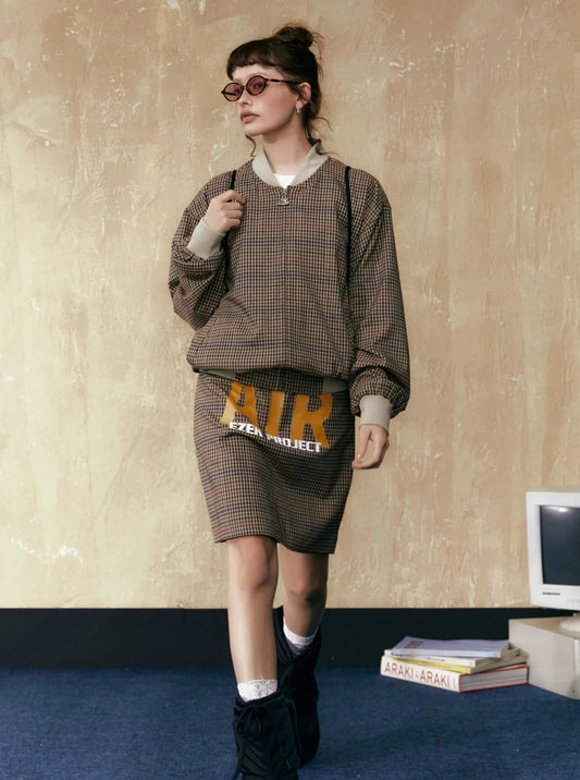 Zipper Long Sleeves Two Piece Set Coat & Skirt
