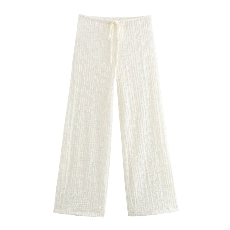Texture Single Breasted Vest Jacket High Waist Straight Leg Pants Two Piece Sets