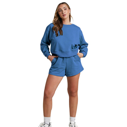 Color Long Sleeve Sweaters Clothing Short Two-piece Shorts Suit