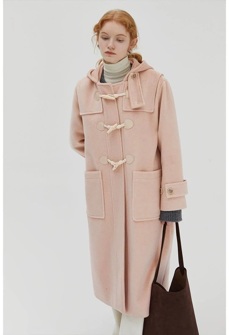 Winter Thicken College Style Hooded Mid-length Melton Wool Coat