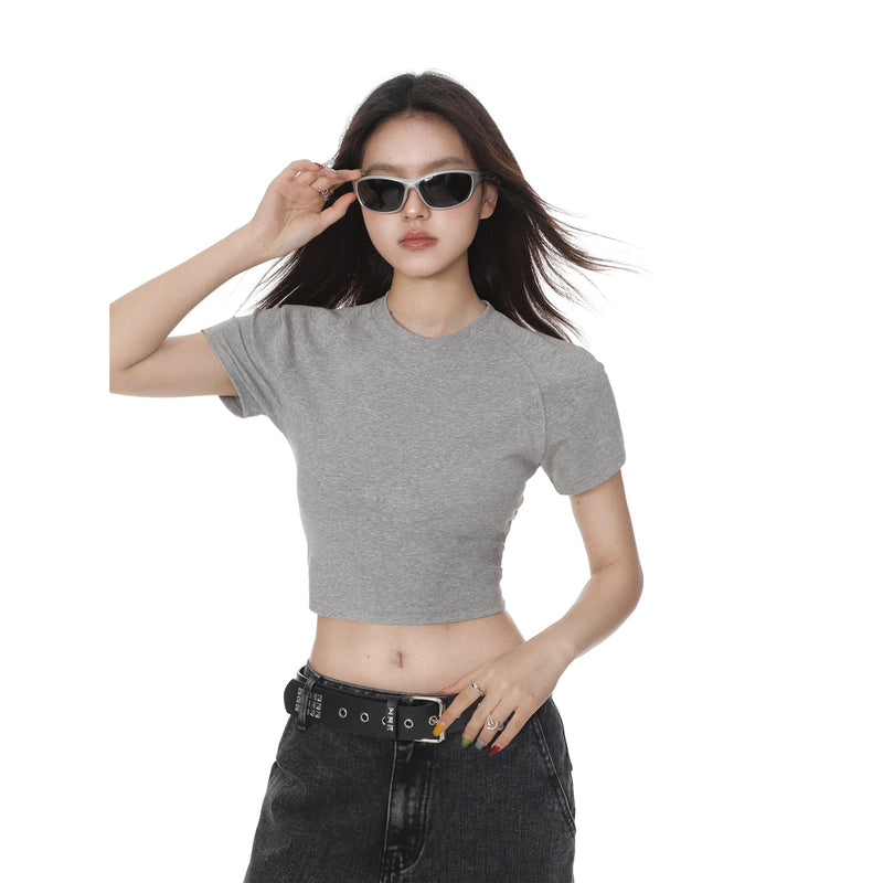 Round Neck Color Fitted Short-sleeve T-shirt