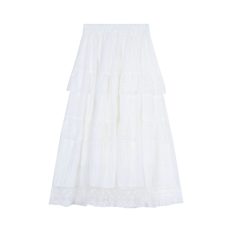 Payton White Tiered Lace Skirt