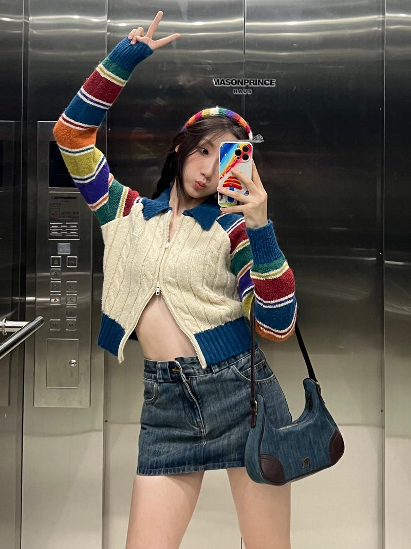 Colorful Striped Raglan Cardigan