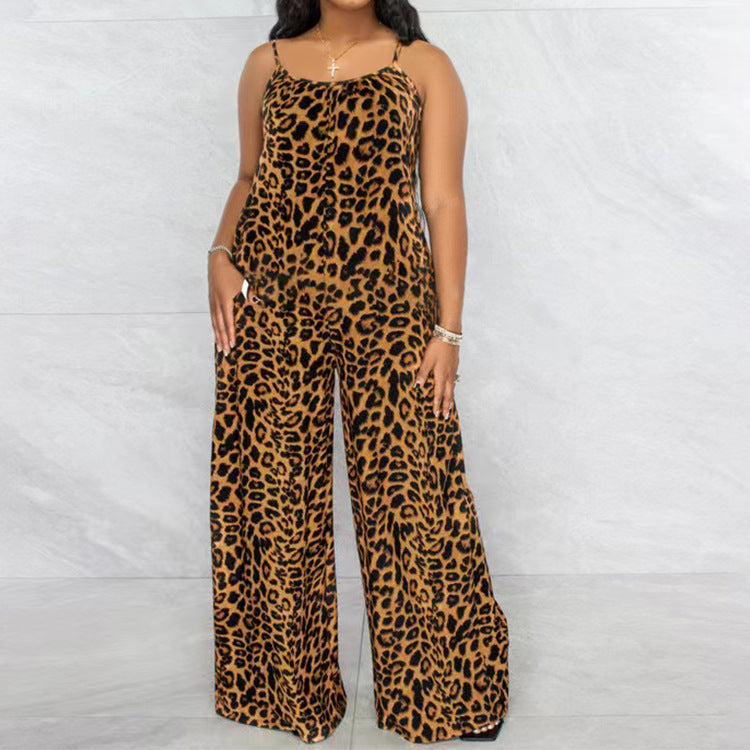 Jumpsuit Summer Leopard Print Strap Jumpsuit