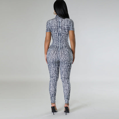 Trousers Printed Tight Short Sleeved Jumpsuit