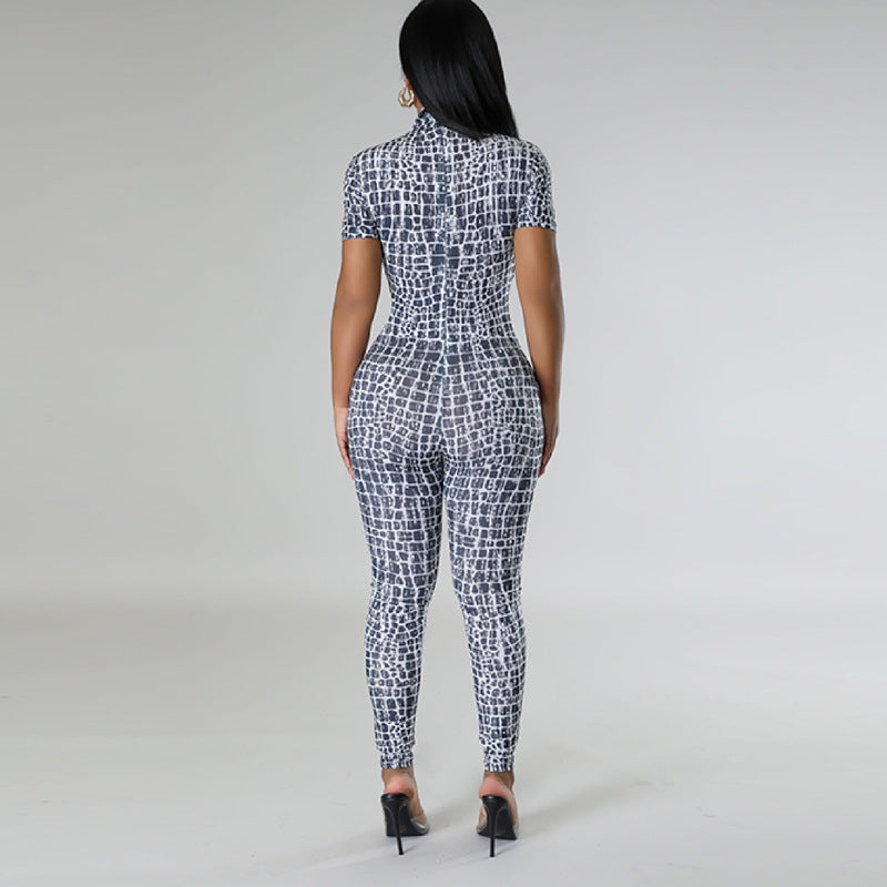 Trousers Printed Tight Short Sleeved Jumpsuit