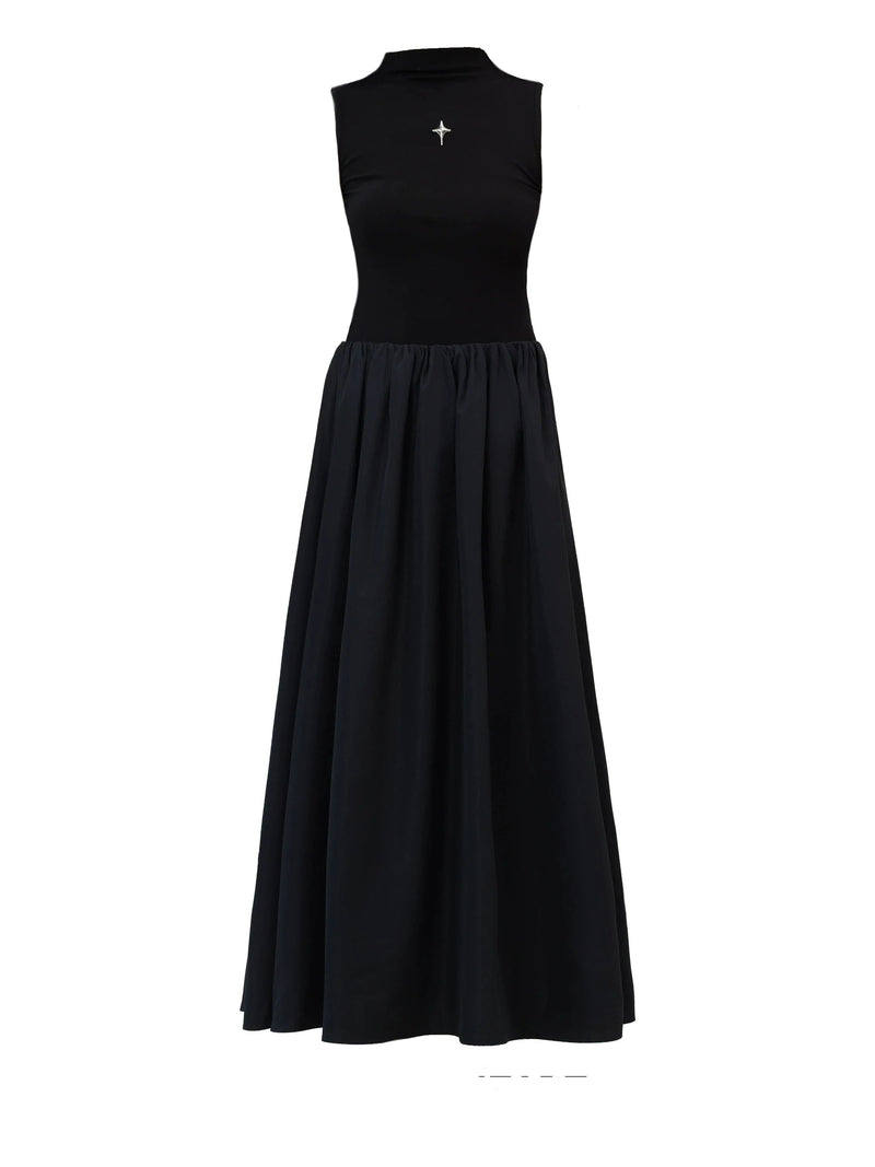 Gothic High-neck Cross Embellished Maxi Dress