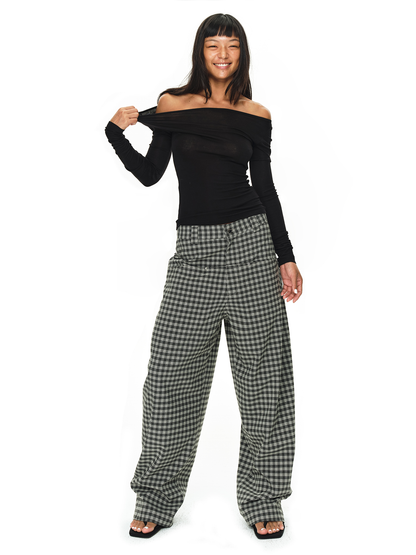 Grey and Black Checkered Loose Pants