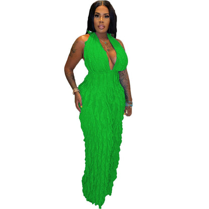 Clothing Spring Summer Wave Pattern Bandeau High Waist Jumpsuit