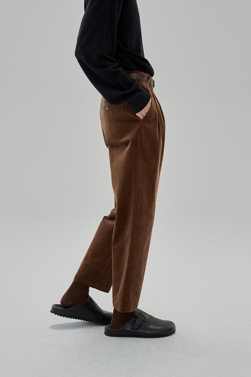 Wide Waist Tab Double-pleated Relaxed Cropped Pants