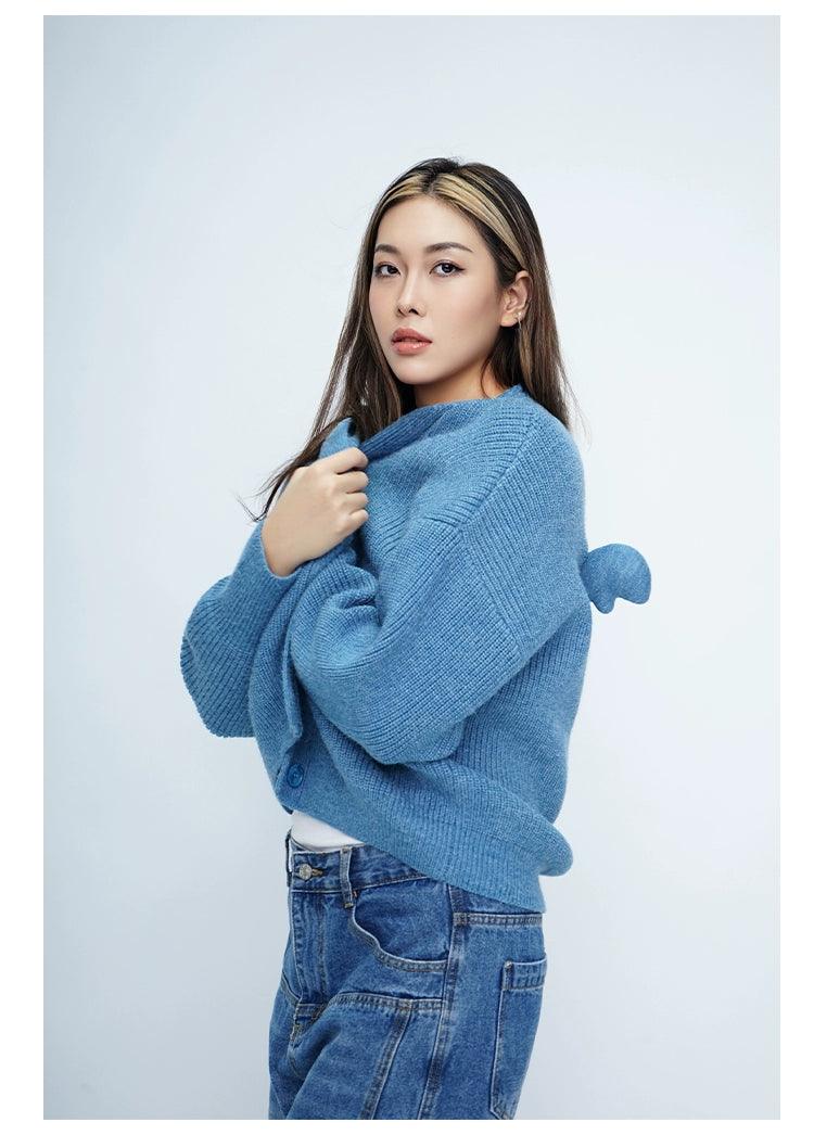 Oversized Fuzzy Cardigan With Pom-pom Detail