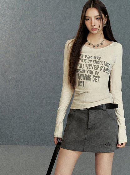 Inspirational Quote Ribbed Long Sleeve Tee: Fitted Graphic T-shirt