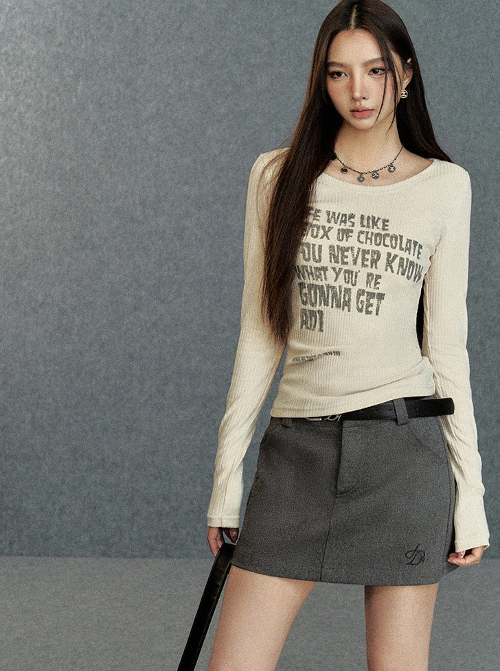 Inspirational Quote Ribbed Long Sleeve Tee: Fitted Graphic T-shirt