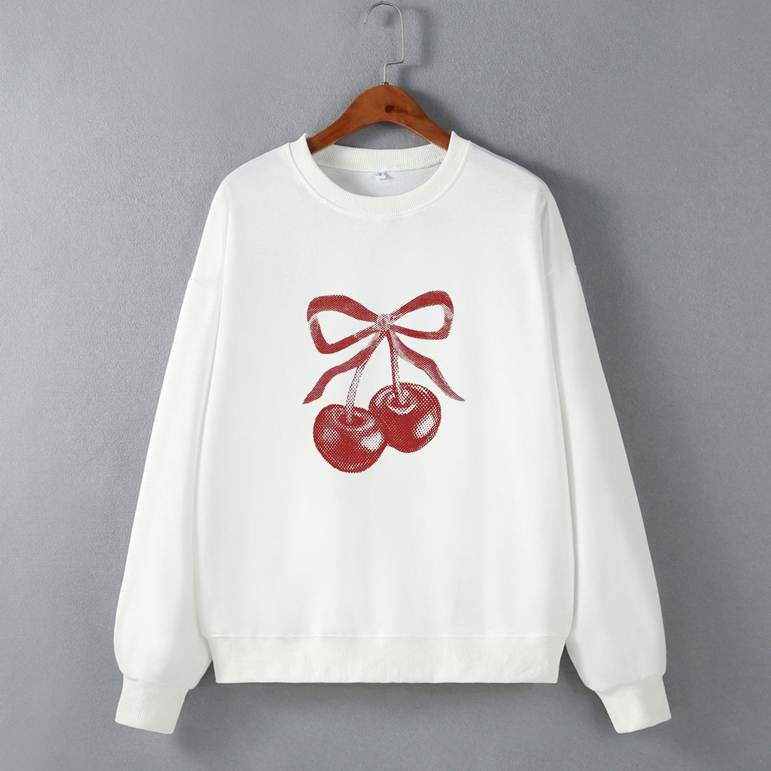 Street Hipster Bow Cherry Drop Shoulder Loose Long Sleeve Sweatershirt Autumn Winter Clothing
