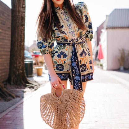 Spring Summer Printed Lace Up Jumpsuit