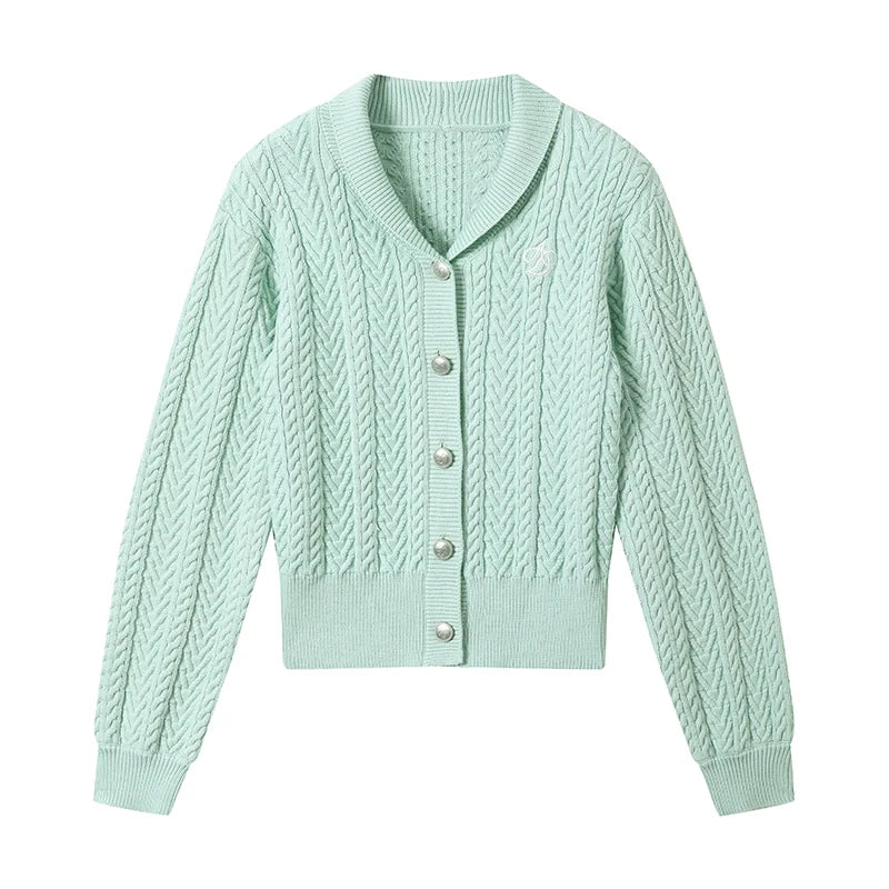 Cozy Cable Knit Cardigan: Classic V-neck Button-up Sweater With Embroidered Logo