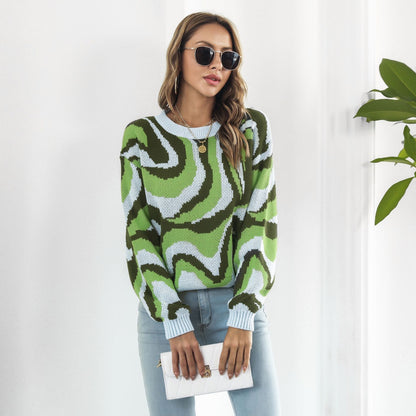 Tie Dyed Brocade Sweater Loose Autumn Winter Long-sleeved Knitwear Sweater