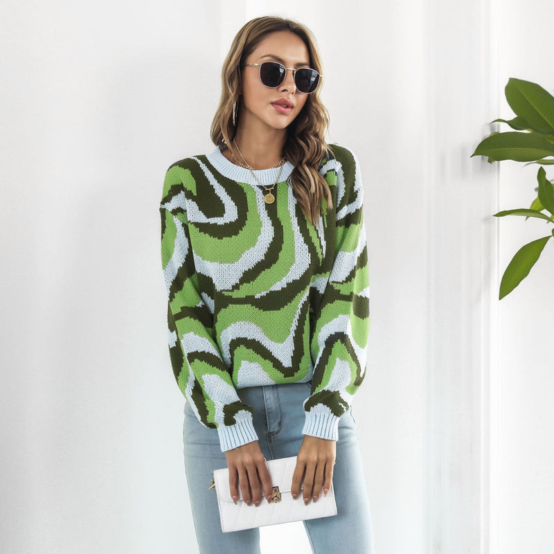 Tie Dyed Brocade Sweater Loose Autumn Winter Long-sleeved Knitwear Sweater